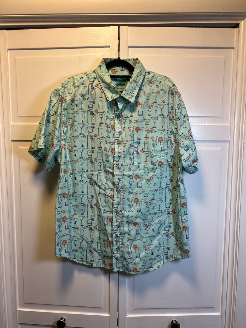 Joe Marlin Tapered Fit Cocktail Print Short Sleeve Button Down Shirt Size Large